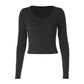 Dark Gray Striped Crop Tops Long Sleeve Fitted T Shirts Fashion 2026 Woman Fall Clothes