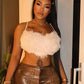 Hottie Backless Furs Tank Top Women Sexy Fashion Halter Bandages Elegant Simple Party Clubwear Trend High Street Vest