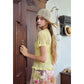Women's V-Neck Button Front Knit Top with Floral Embroidery, Ruffled Hem Short Sleeve Knitwear, Cute Casual Slim Fit Top