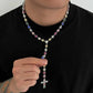 Luxury Colorful Rhinestone Jesus Cross Pendant Necklace Y2K Hip Hop Style Unisex Couple Chokers Fashion Jewelry for Men