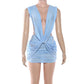 Women Backless Deep V Twist Knot Bodycon Mini Dress Sleeveless Ruched Waist Cutout Slim Party Vacation Tight Dress