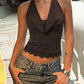Lace Trim Cowl Neck Halter Tops for Woman Sexy Y2k Clothes Backless Crop Top Tanks Camis Summer 2026