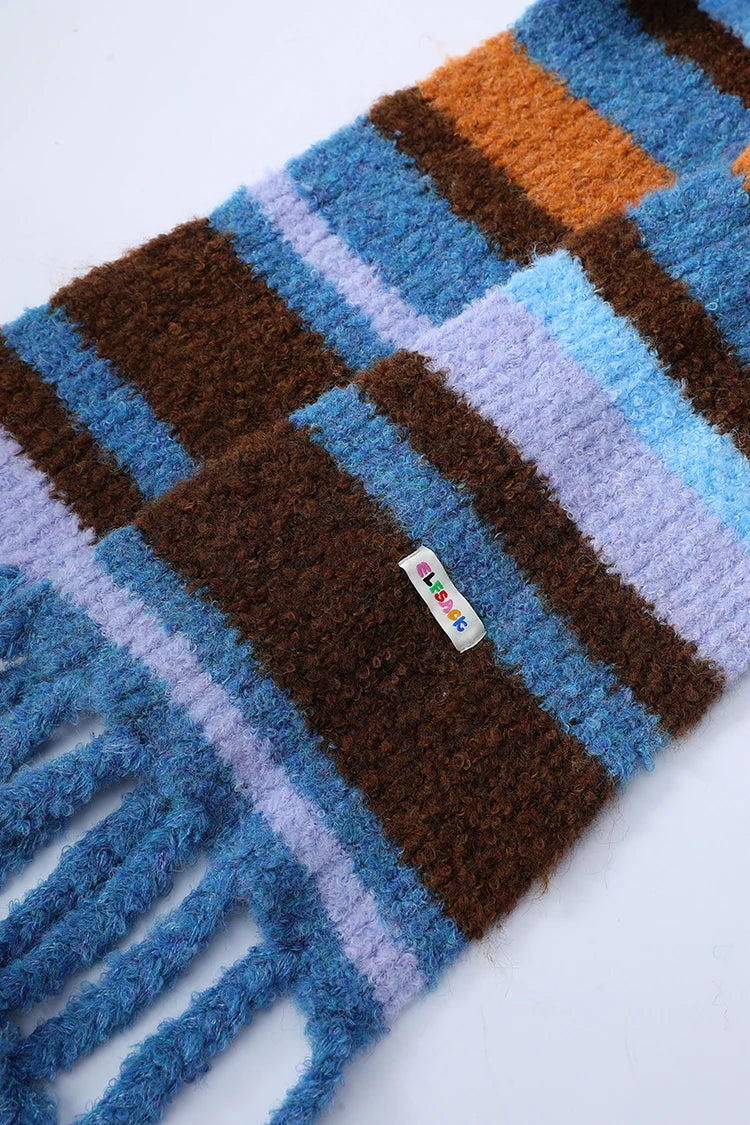2025 Winter New Arrivals Cute Casual Preppy Sweet Stripe Plush Scarf For Women