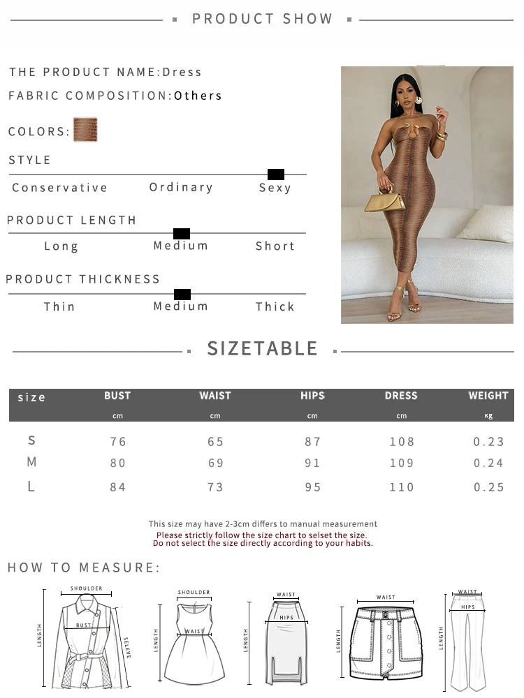 Gradient Strapless Long Dress Women Trend Metal Rings Low-Neck  Backless Tight Peach Hip Midnight Club Party Chic Bod