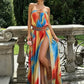 Colorful Print Dress Woman Sexy Wrap Chest Backless High Splits Summer Holiday Beach Party Elegant Style Long Bodycon