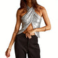 Women's Summer Halter Neck Tops Sparkly Sequin Sleeveless Open Back Slim Fit Vest for Party Club Night Wear