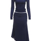 Casual Elegant 2 Piece Set Woman Polka Dot Print o-Neck Hollow Full Sleeve T-Shirts+Elastic Waist Long Skirts Suits