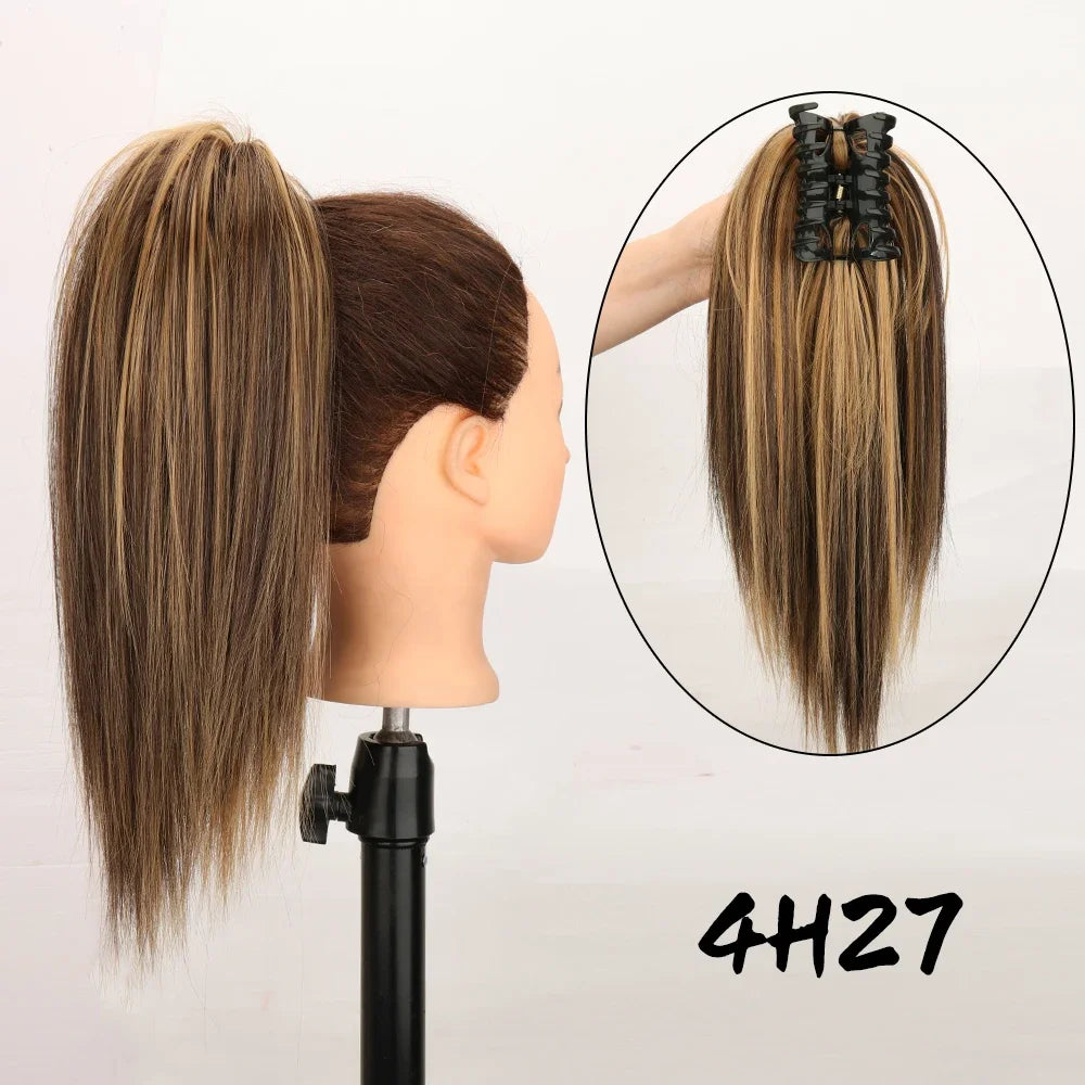 Synthetic 16Inch Claw Clip Ponytail Hair Extensions Waterfall Straight Ponytail Blonde Brown Heat Resistant Pony Tail Fake Hair