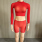 Sexy  See Through 2-Piece Set Women Full Sleeve o-Neck Crop Tops+Simple Elastic Waist Short Slim Midnight Hottie Suit