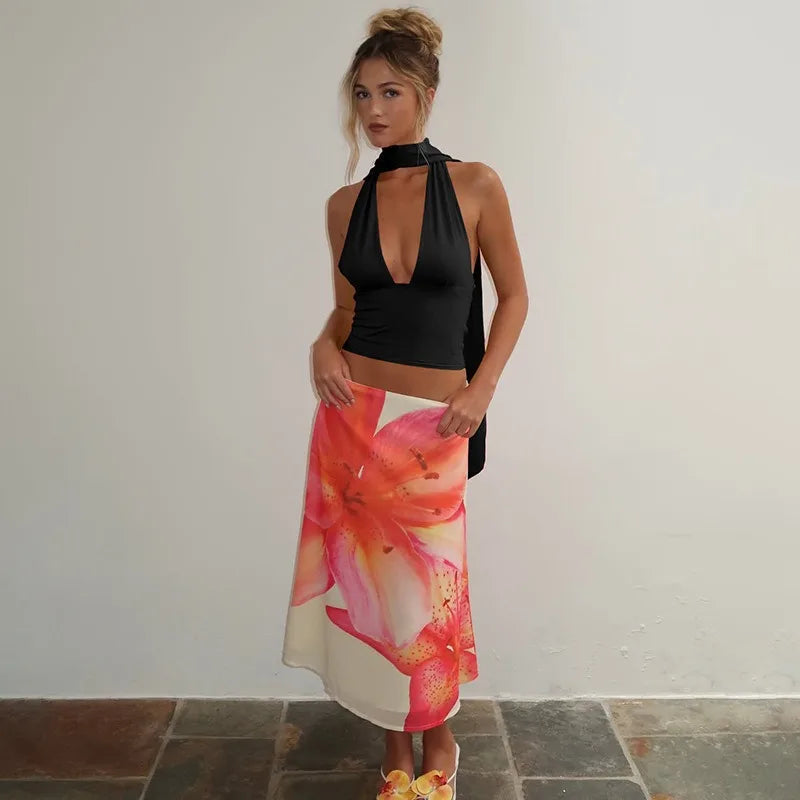 Tie Up Deep V Backless Sexy Crop Tops for Woman Tanks Club Wear Halter Top Summer Woman Clothing