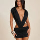 Deep V Neck Sleeveless Backless Mini Dresses White Brown Sexy Cut Out Ruched Bodycon Dress Club Outfits