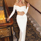 Elegant Dress Women Fashion Simple Backless Hollow Cross Slash Neck Full Sleeve Trend Sexy Party Club Long Bodycon