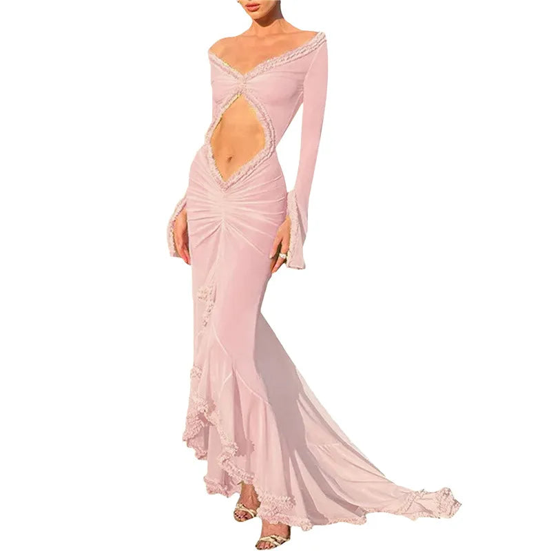 Women Sexy Lace See Through Maxi Dress Y2k Floral Sheer Strap Backless Bodycon Fitted Long Dress Party Club Dress