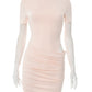 Hollow Out Short Sleeve Ruched Sexy Mini Dress For Women Fashion Half High Collar Skinny Club Party Dresses Female