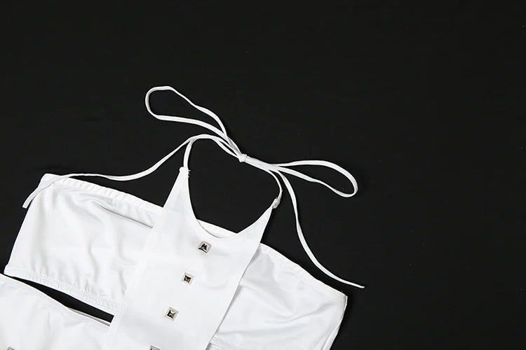 Rivet 4-Piece Set Women Bandeau+One Shoulder Tops+Halter Bandag Briefs+Basis Shorts Sexy Midnight Hottie Fashion Suits