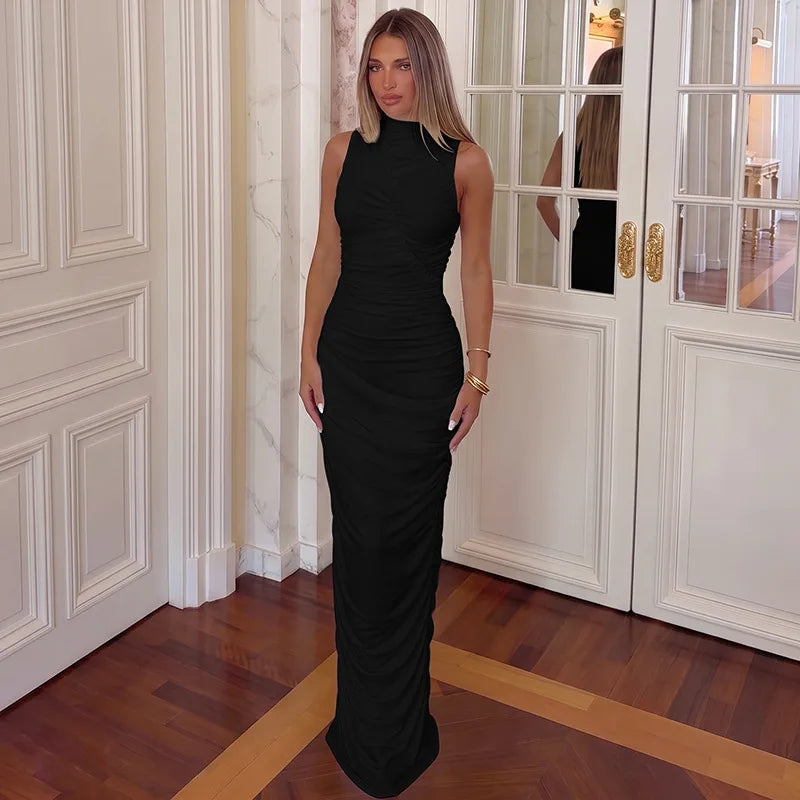 Draped Ruching Sleeveless Maxi Dress Fall 2026 White Party Dresses Woman Elegant