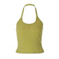 Solid Color Ribbed Knitted Tanks & Camis Low Cut Backless Halter Tops for Woman Basic Summer Crop Top