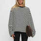 Striped Long Sleeve Shirt Women Y2k Oversized Crewneck Vintage Tops Fall Winter Drop Shoulder Cute Preppy Pullover
