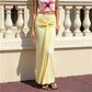 Women Yellow Knotted Waist Maxi Skirt Bodycon Draped Tie Front High Waist Long Skirt Summer Streetwear Vacation Outfit