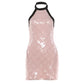 Sequin Dress Women Hlater Backless Sleeveless Skinny Patchwork Zipper Summer Sweet Midnight Chic Fashion Mini Bodycon