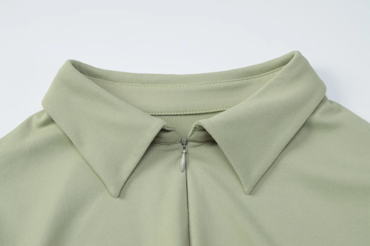 Double-ended Zipper Long Sleeve Tops for Woman Solid Slim Fitted T Shirts Autumn New Fashion Cardigan