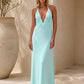 Backless Ruched Elegant Long Dress Woman Summer Trend Low-Neck Beads Single-Breasted Vacation Style High Waist Vestidos