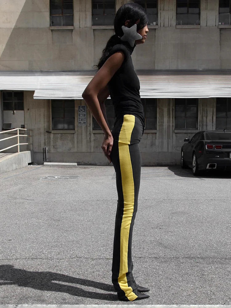 Ankle Split Long Pants Women Patchwork Sporty High Waist Skinny Streetwear Simple Fall Fashion Casual Basic Trousers