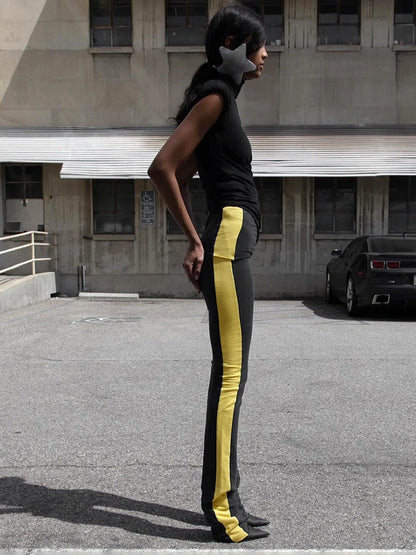 Ankle Split Long Pants Women Patchwork Sporty High Waist Skinny Streetwear Simple Fall Fashion Casual Basic Trousers