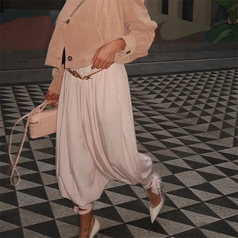 Women's Casual Harem Pants Solid Color Loose Fit Elastic Waisted Joggers Boho Trousers for Daily Life Vacation Travel