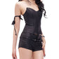 Faux Leather Coquette 2 Piece Set Women Sexy Wild Sleeveless Patchwork Vest+High Waist Shorts Street Slimple Clubwear
