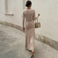 Long Sleeve Hollow Pleated Maxi Dress Elegant Evening Gown Dresses Woman Fall Winter Clothes