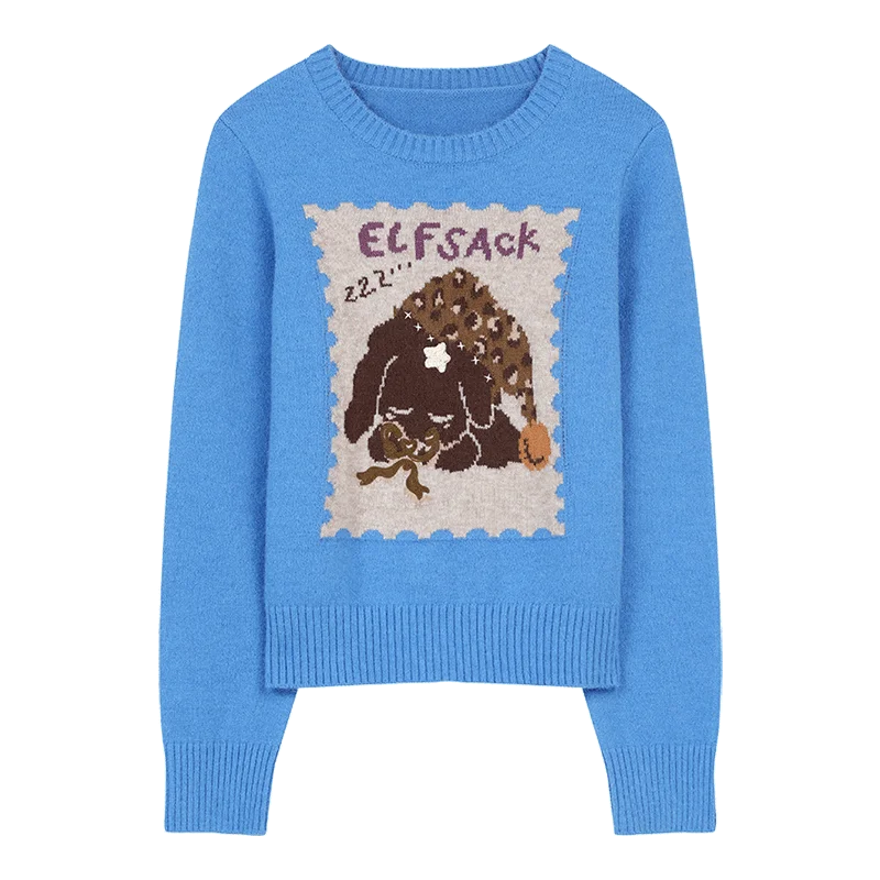 Women's Casual Pullover Sweater with Cartoon Animal Print, Long Sleeve Cozy Top for Everyday Wear