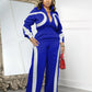 Sporty Patchwork Jumpsuit Women Casual Lapel Spring Ternd Full Sleeve Zip Stretch Hipster Streetwear Straight Overall
