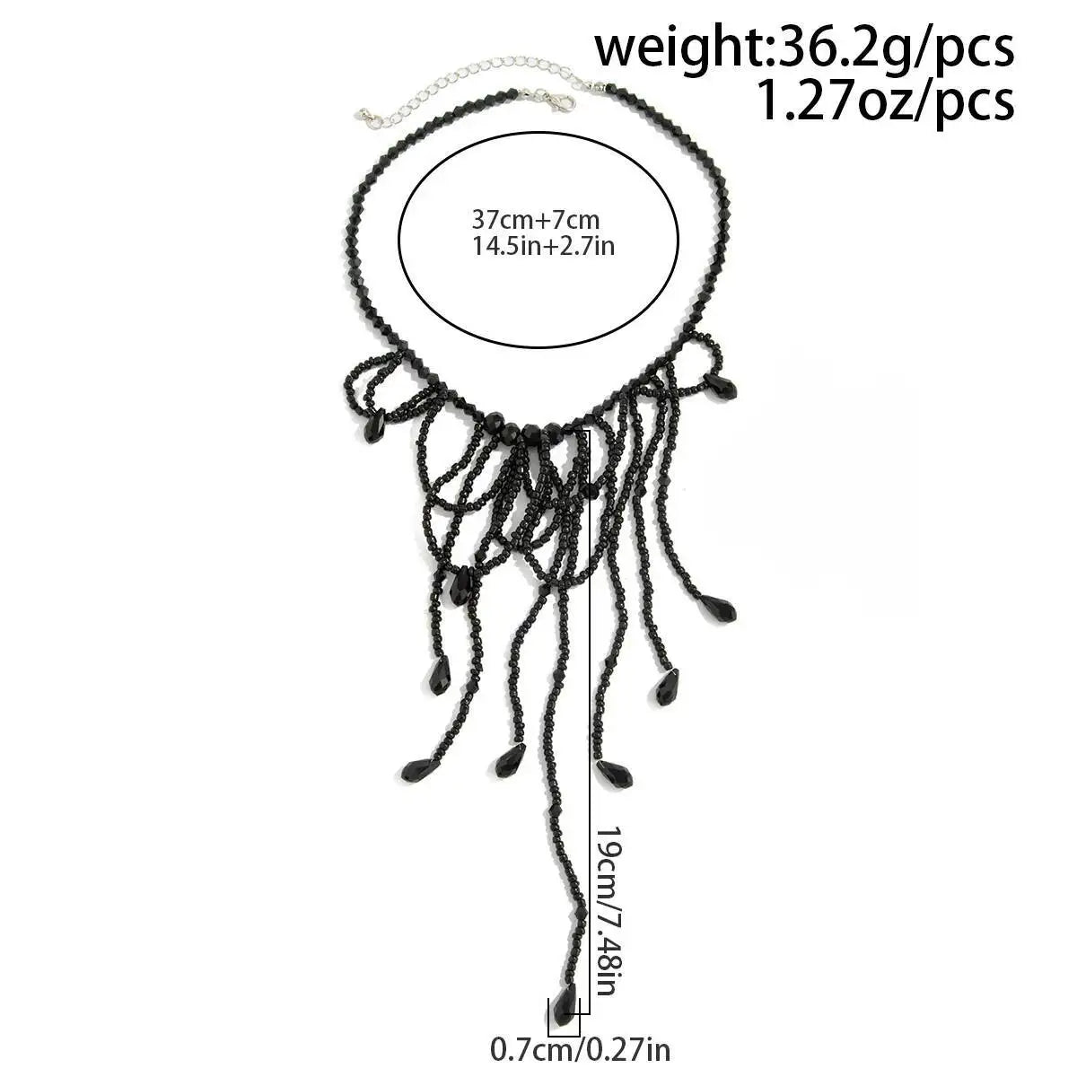 Women's Neo-Gothic Black Red Crystal Beaded Tassel Pendant Necklace Vintage Halloween Party Jewelry Accessory