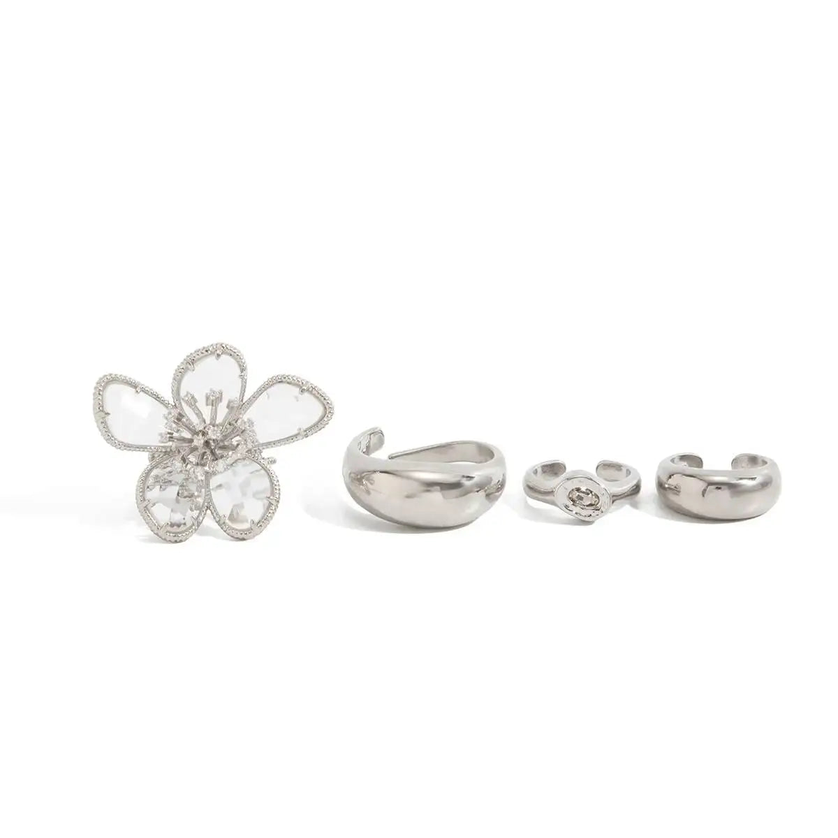 4 Pcs/Set Unique Rhinestone Flower Open Toe Rings for Women Vintage Geometric Adjustable Foot Toe Ring Sandal Accessory