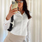 Women Stripe Shirts Blouse Fashion Long Sleeve Laple Button Down Slim Fit Tops Office Ladies Streetwear for Casual Daily