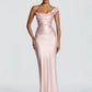 Elegant Satin One Shoulder Evening Dress Women Cowl Neck Sleeveless Bodycon Maxi Dress 2026 Spring Summer Party Gowns