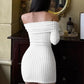 Knitted White Bodycon Dress Off The Shoulder Long Sleeve Short Dresses Sexy Outfits Women Clothes Fall 2025