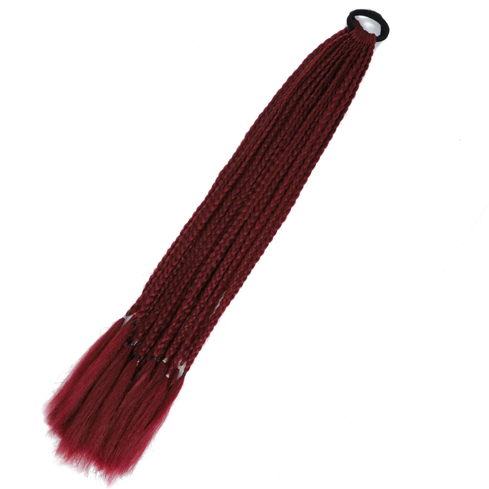 Synthetic 24inch Girls Colored Box Braided Ponytail With Elastic Rubber Band Hair Extensions Rainbow Color Box Pigtail Hairpiece