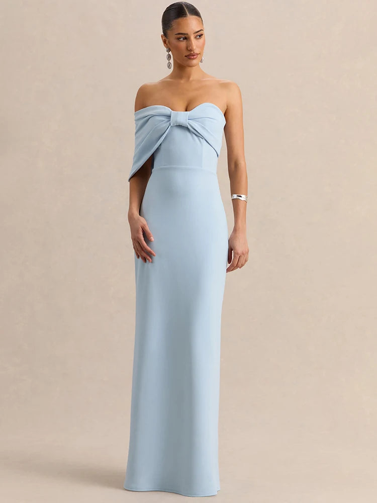 Off-shoulder Strapless Sexy Maxi Dress Women Elegant Patchwork Bow Backless Sleeveless Bodycon Club Party Long Dresses