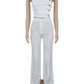 Fashion 2 Piece Set Women Trend Button Patchwork Ruched Square Collar Camisole+Wide-Leg Pants Simple Party Streetwear