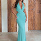 Women Halter Deep V Cutout Mermaid Maxi Dress Sexy Backless Ruched Long Gown Sleeveless Bodycon Party Evening Dress