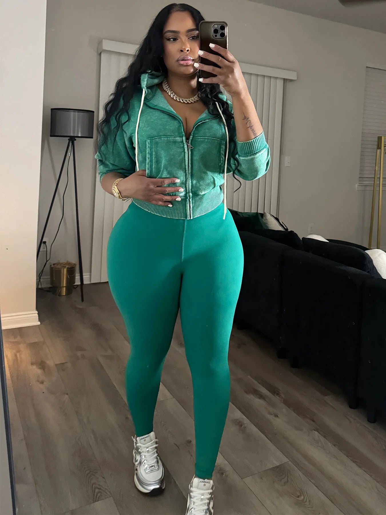 Autumn Trend 2Piece Set Woman Drawstring Simple Washed Style Hooded Jacket+Solid Yoga Pants Daily Casual Sporty Tracksuit