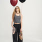 Women's Striped Spaghetti Strap Cami with Red Graphic, Sleeveless Square Neck Crop Top for Everyday Casual