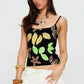 Y2K Tropical Starfish Leaf Sequin Cami Top Women Yellow Black Spaghetti Strap Slim Fit Camisole Beach Vacation Outfit