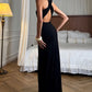 Irregular Hollow Cross Knot Maxi Dress Women Sexy Backless Skinny High Splits Midnight Prom Party Elegant Outfits
