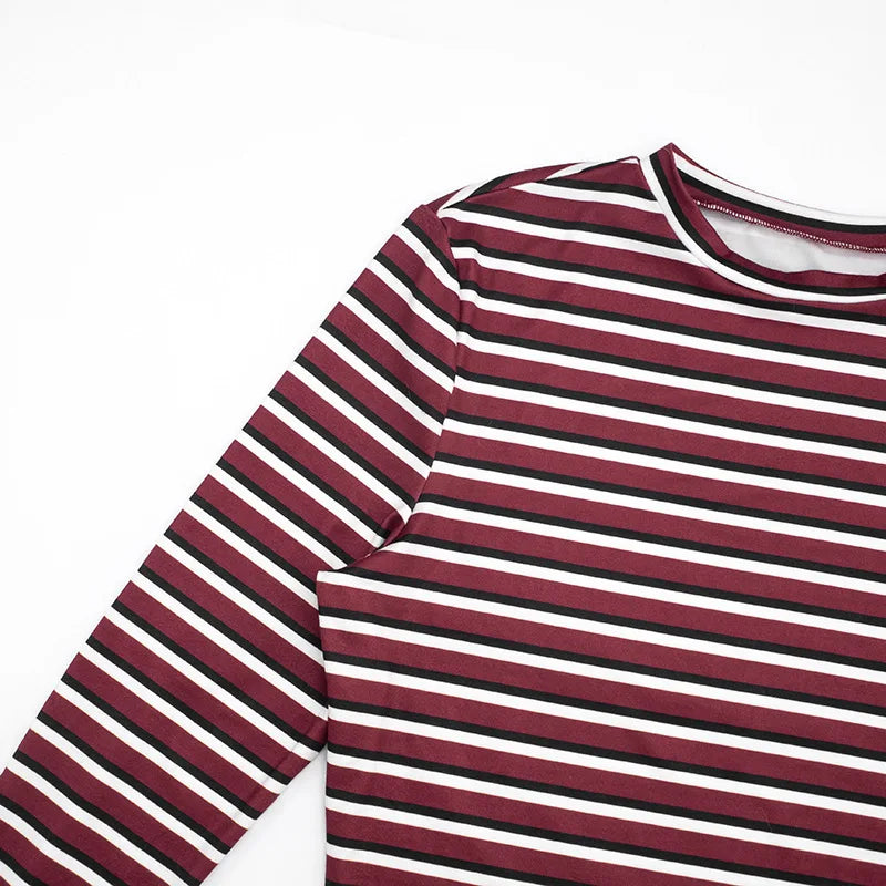 Woman Clothing 2 Pieces Set Striped Outfits for Night Out Long Sleeve Top and Shorts Matching Sets