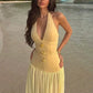 Halter Backless Sexy Maxi Dress Women Gown Fashion Starfish Decoration Deep V Neck Sleeveless Beach Club Party Dresses