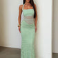 Women Halter Mesh Cutout Lace Sexy Maxi Dress Elegant Square Collar Sleeveless Backless Bodycon Club Party Long Dresses