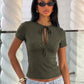 Front Tie Hollow Out Short Sleeve Tops Casual Tshirt Woman Clothes Summer 2026